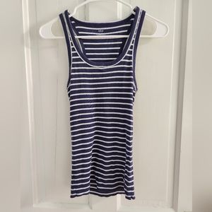 Aerie Women's Small Ribbed Blue & White Scoop Neck Stretchy Sleeveless Tank Top